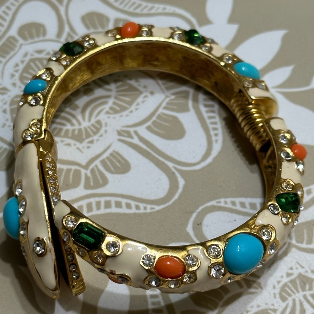 Kenneth Jay Lane Enamel Cabochon and Crystal Snake Cuff Bracelet - Picture 5 of 13
